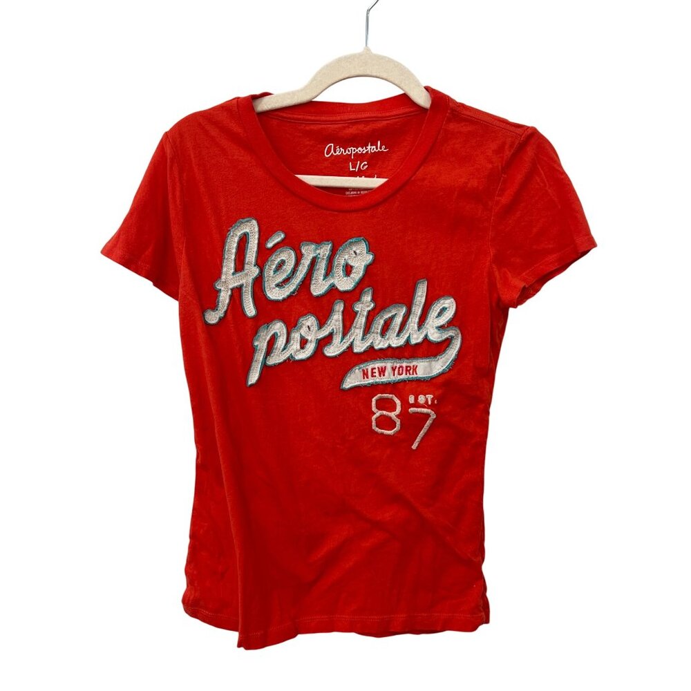 Aeropostale Crewneck Short Sleeve T Shirt Womens L Red Orange Basic Tee Y2K